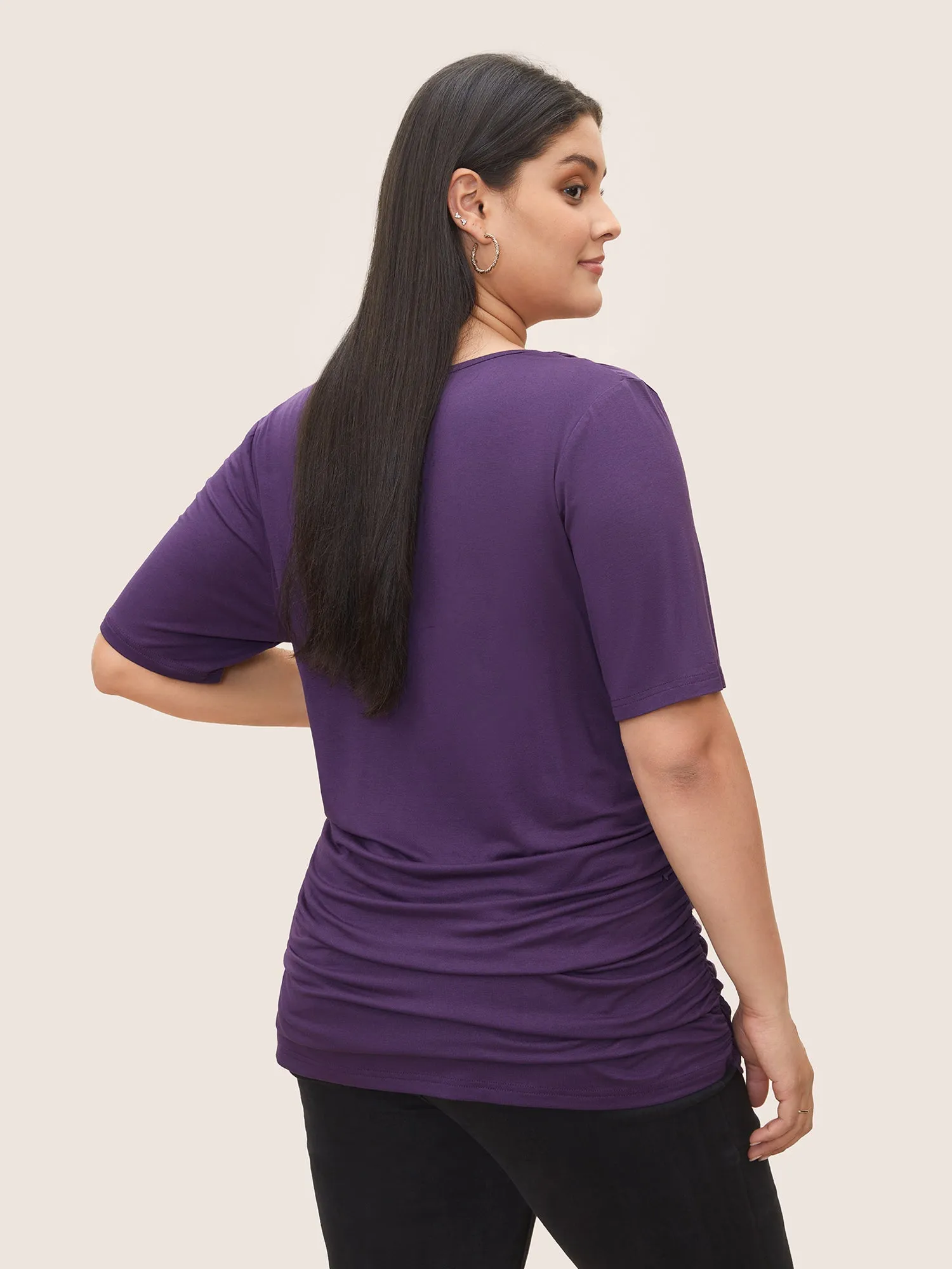 Plain Surplice Neck Ruched Knit Top sold by Bloomchic product image thumbnail 2