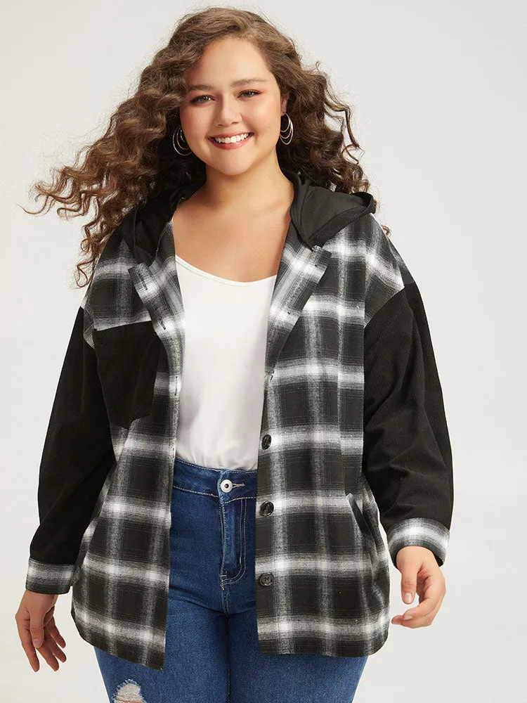 Plaid Hooded Patched Pocket Button Up Patchwork Coat sold by Bloomchic product image thumbnail 5