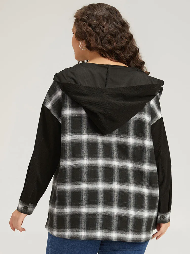Plaid Hooded Patched Pocket Button Up Patchwork Coat sold by Bloomchic product image thumbnail 2