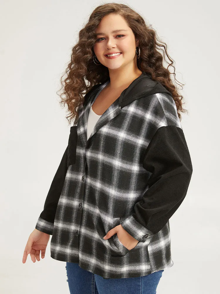 Plaid Hooded Patched Pocket Button Up Patchwork Coat sold by Bloomchic product image thumbnail 3