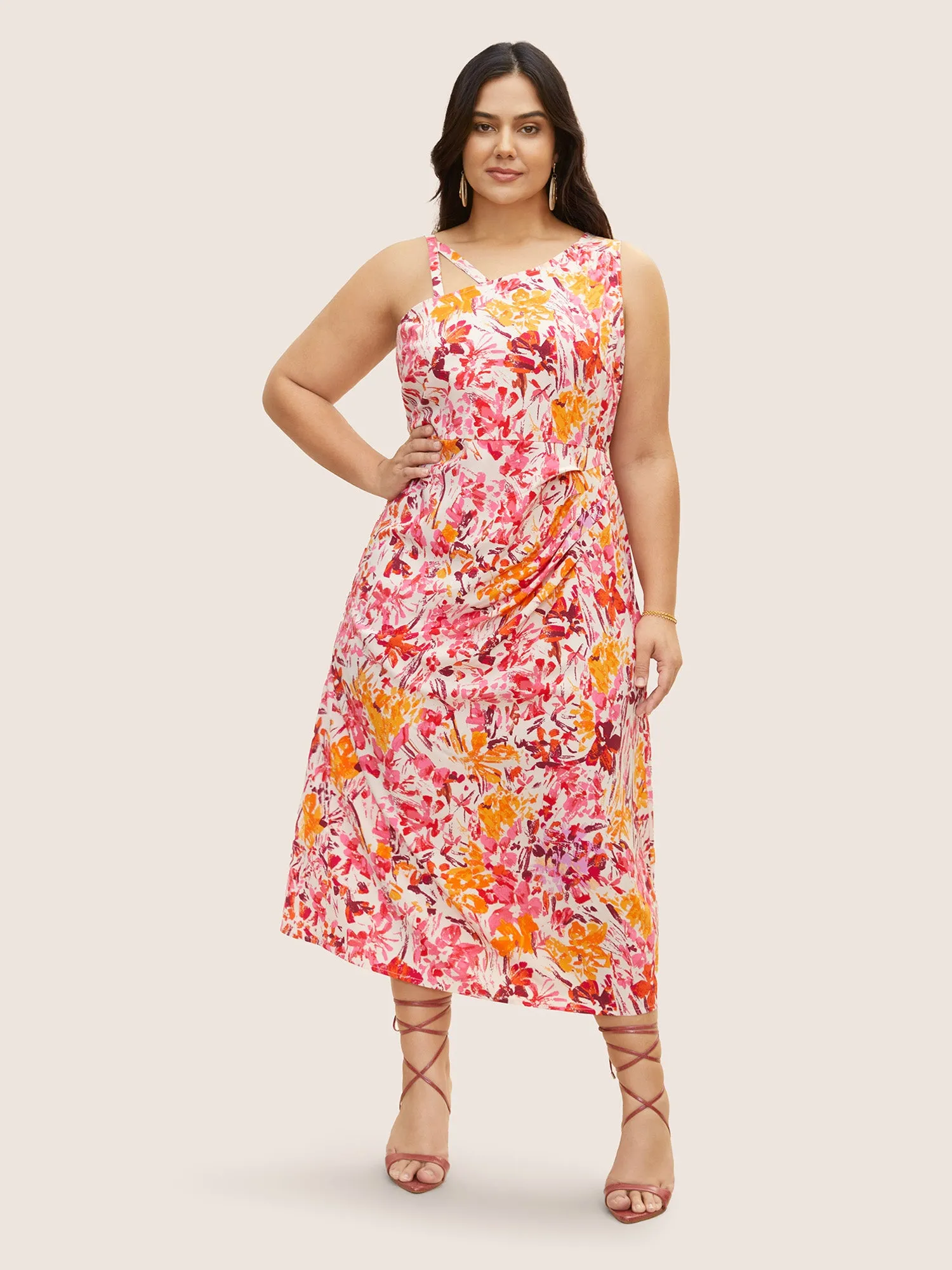 Asymmetrical Neck Watercolor Floral Pleated Dress sold by Bloomchic product image thumbnail 2