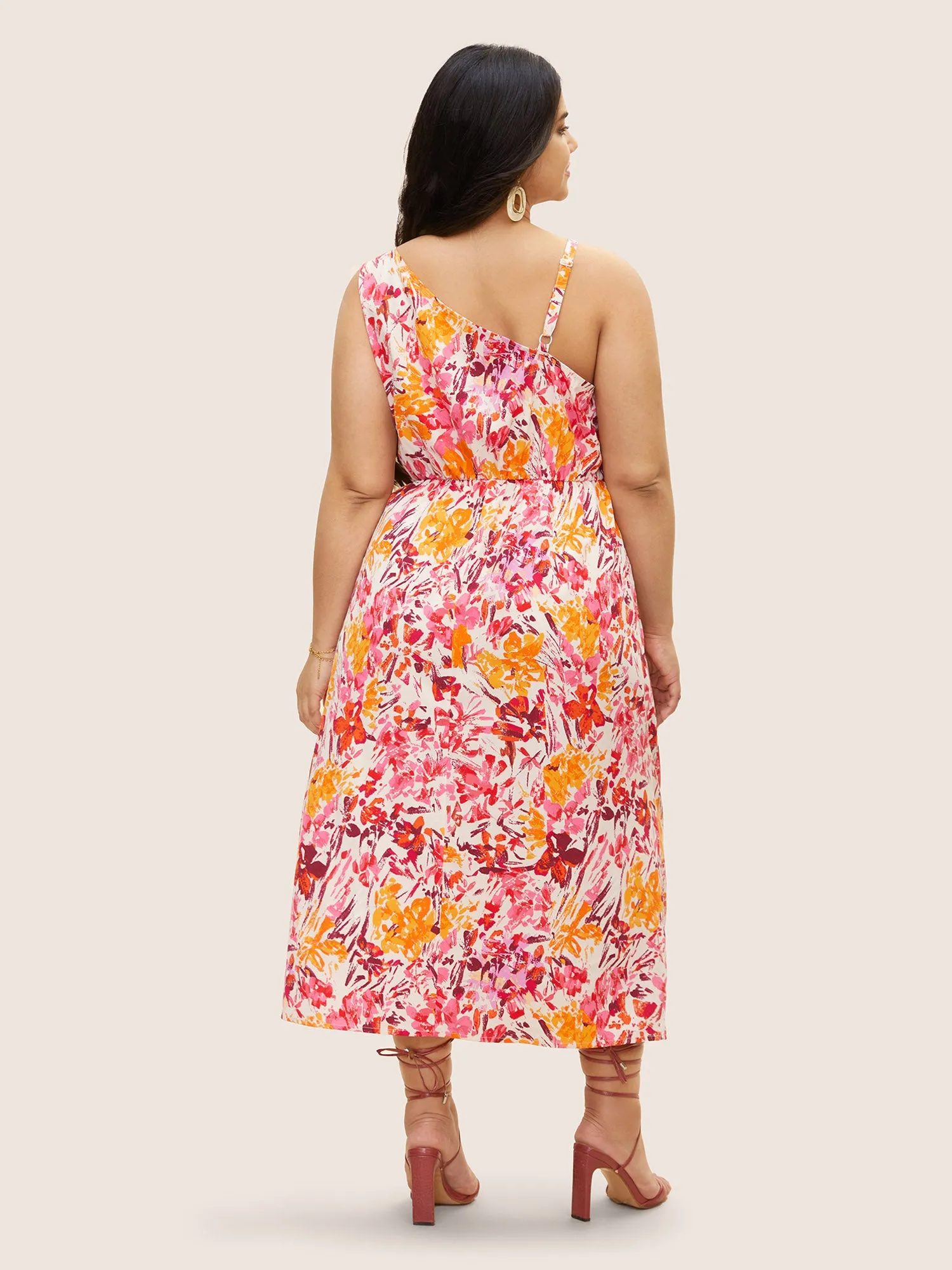 Asymmetrical Neck Watercolor Floral Pleated Dress sold by Bloomchic product image thumbnail 3