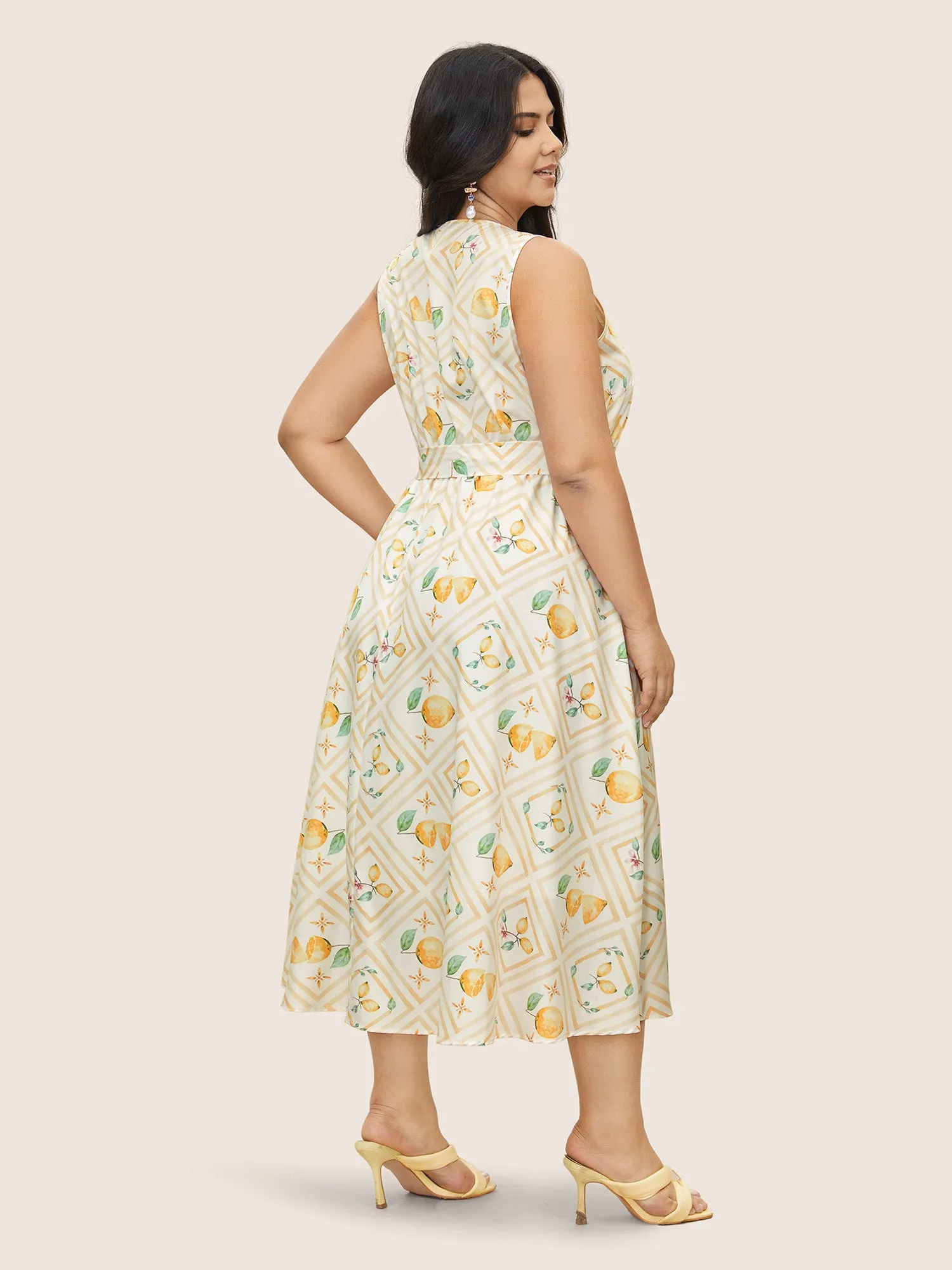 Citrus Lemon Print Gathered Belted Tank Dress sold by Bloomchic product image thumbnail 3