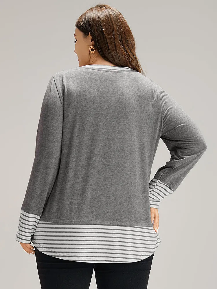 Striped Patchwork Button Detail T-shirt sold by Bloomchic product image thumbnail 5