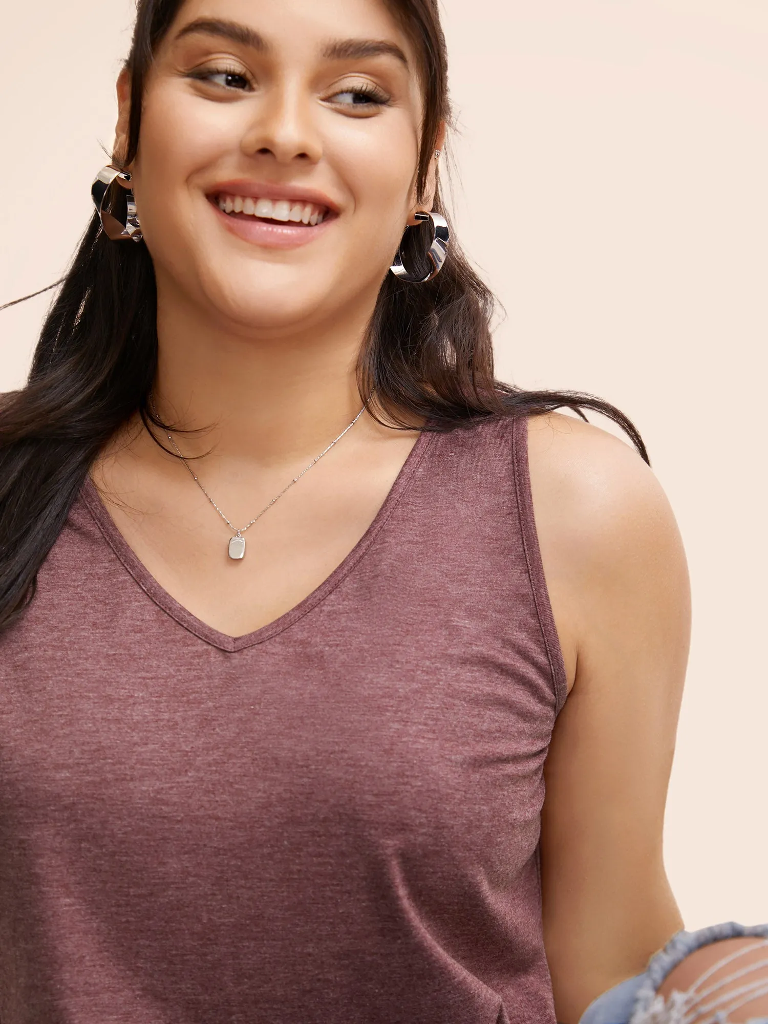 V Neck Solid Heather Gathered Tank Top sold by Bloomchic product image thumbnail 5