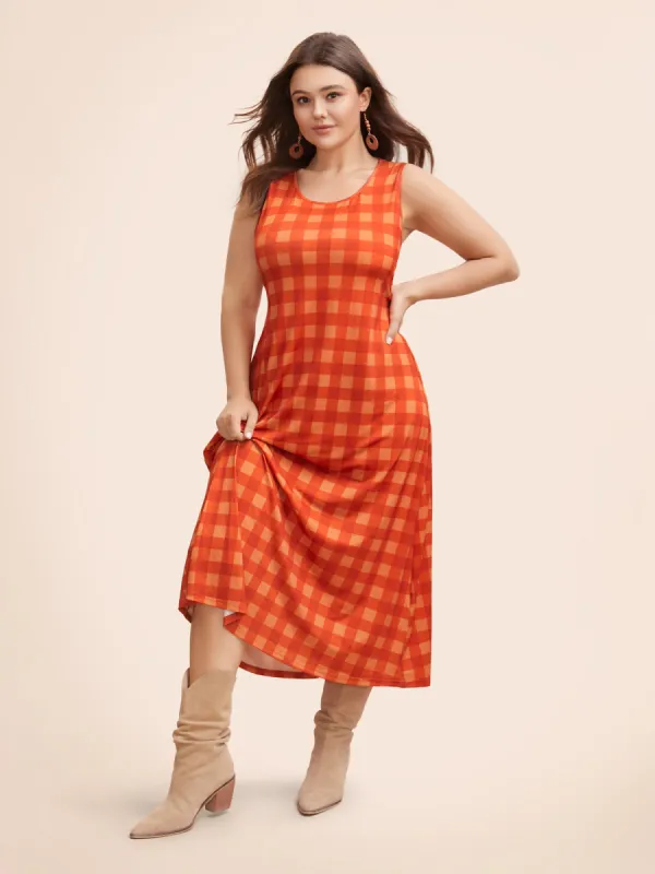 Round Neck Plaid Tank Dress sold by Bloomchic