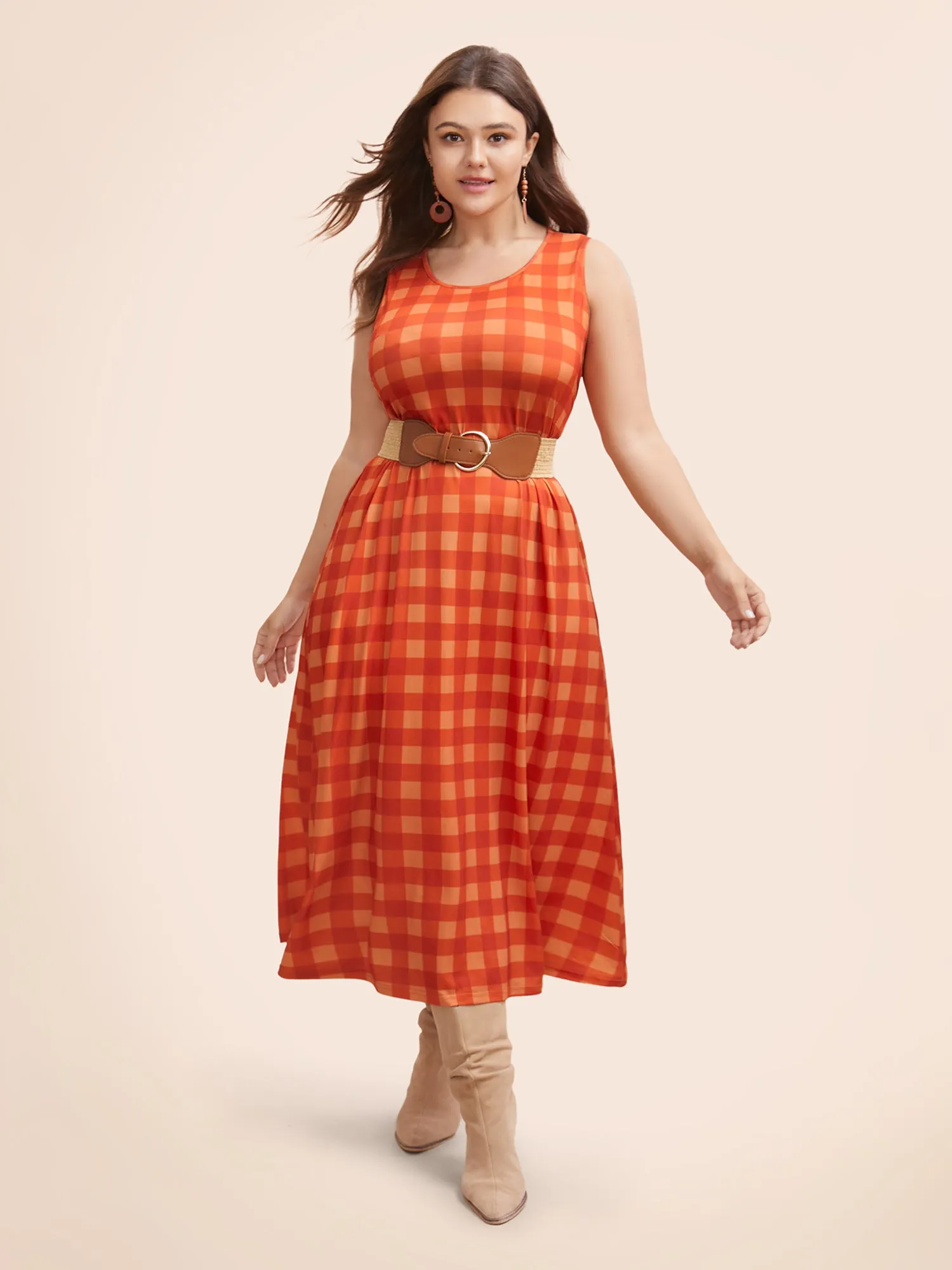 Round Neck Plaid Tank Dress sold by Bloomchic product image thumbnail 4