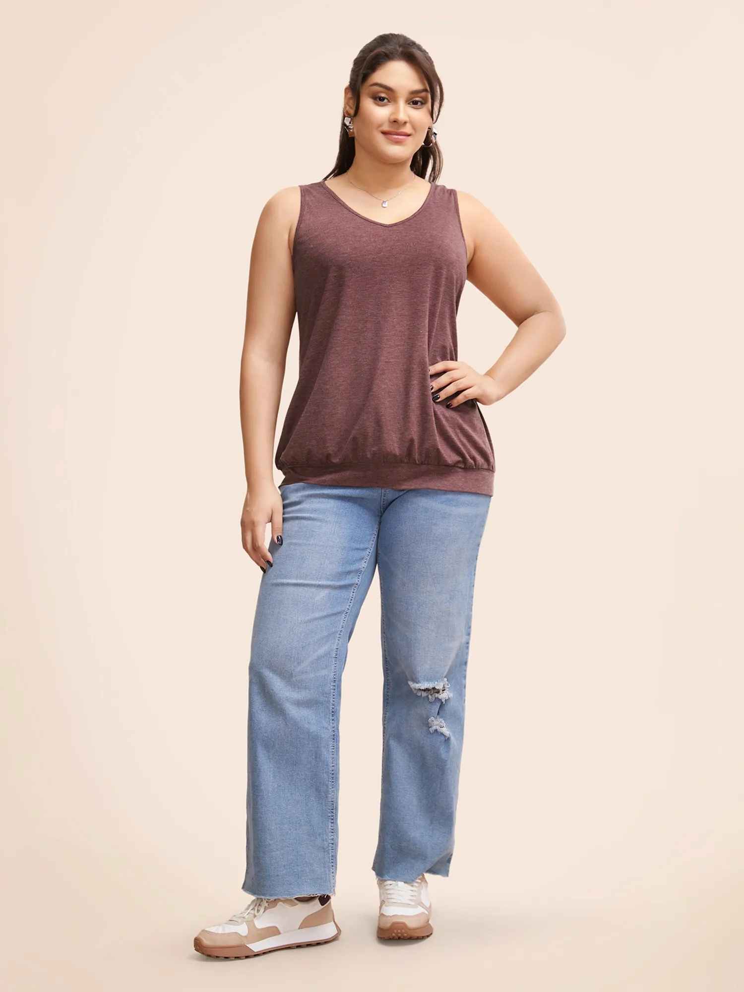 V Neck Solid Heather Gathered Tank Top sold by Bloomchic product image thumbnail 4
