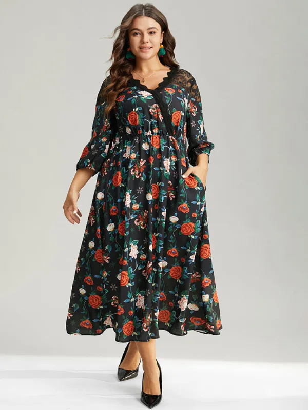 Floral Crochet Lace Mesh Overlap Collar Dress sold by Bloomchic