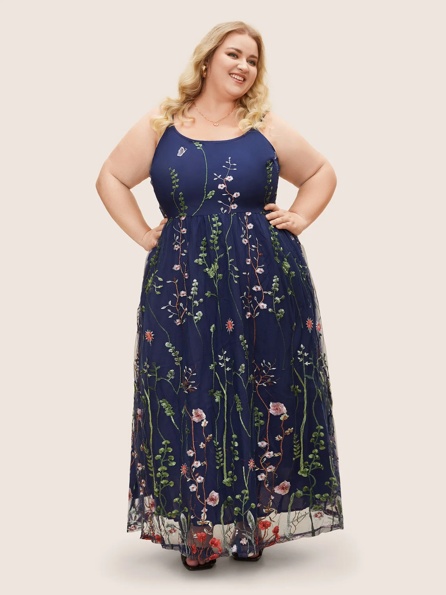 U Neck Floral Embroidered Mesh Cami Dress sold by Bloomchic product image thumbnail 5