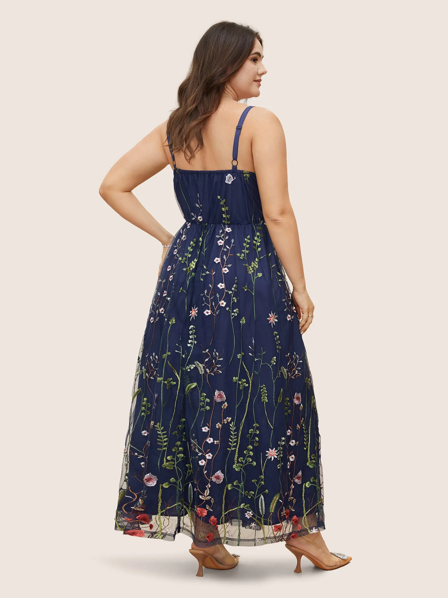 U Neck Floral Embroidered Mesh Cami Dress sold by Bloomchic product image thumbnail 3