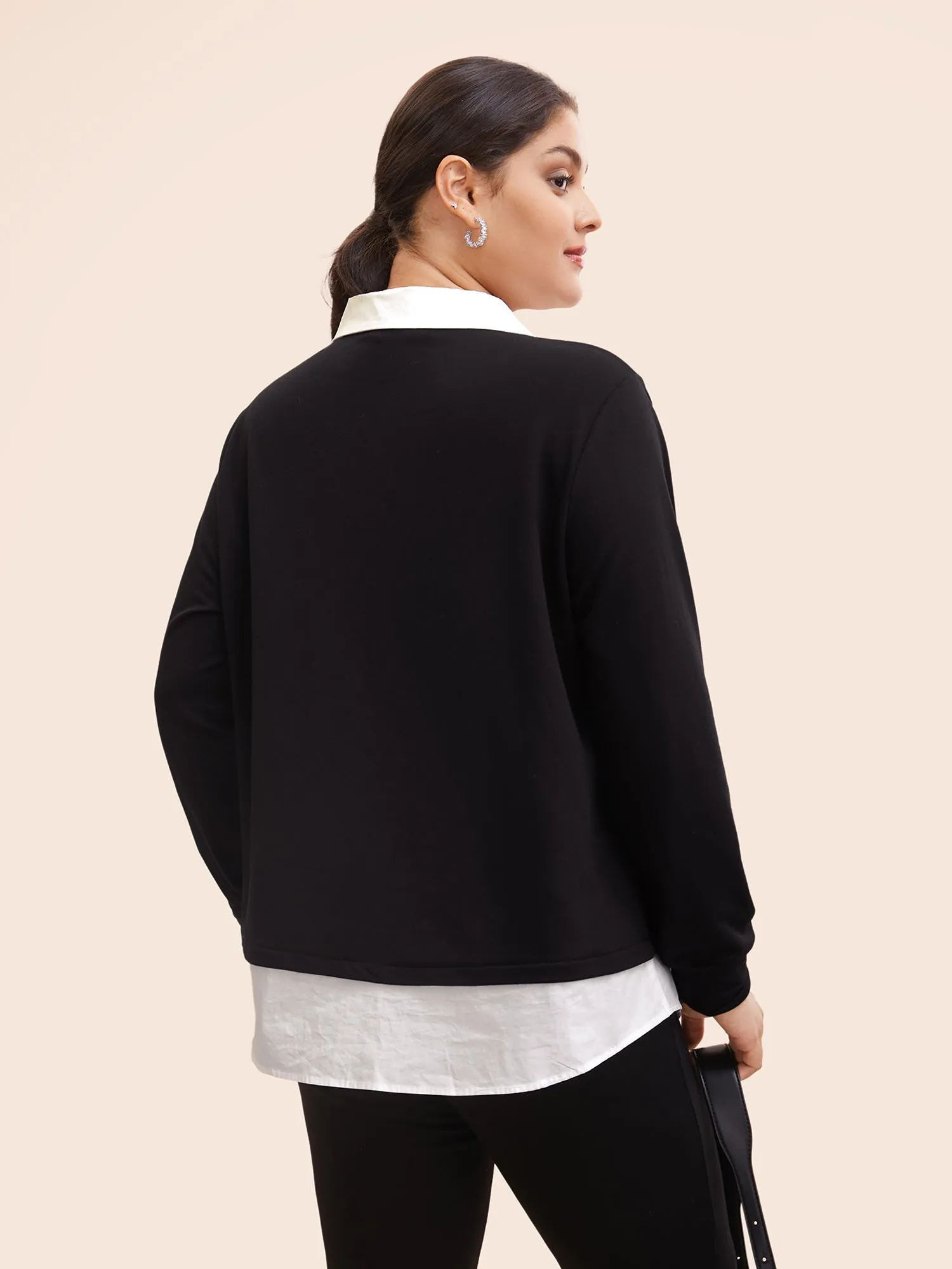 2-In-1 Shirt Collar Contrast Patchwork Sweatshirt sold by Bloomchic product image thumbnail 4