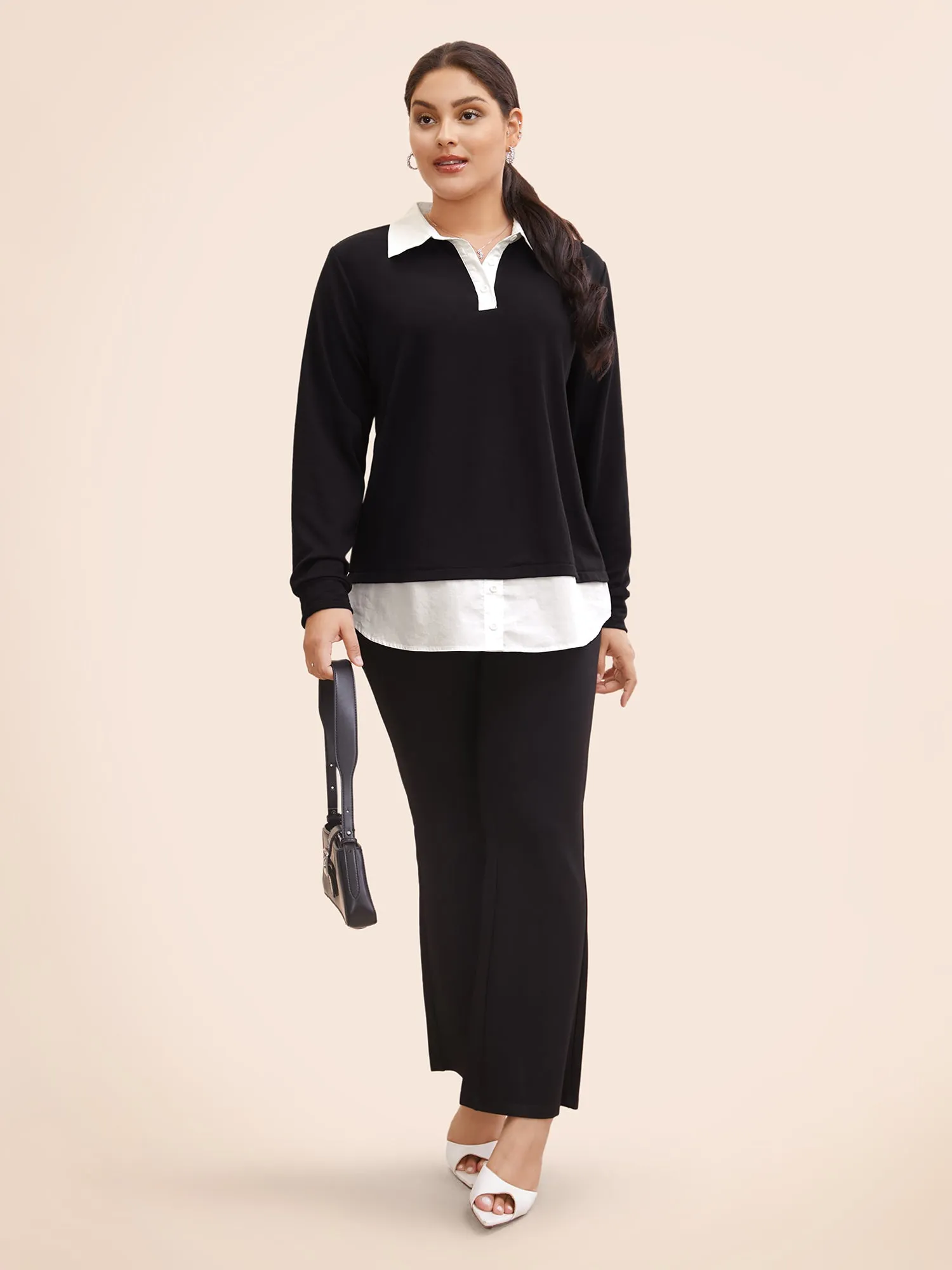 2-In-1 Shirt Collar Contrast Patchwork Sweatshirt sold by Bloomchic product image thumbnail 3