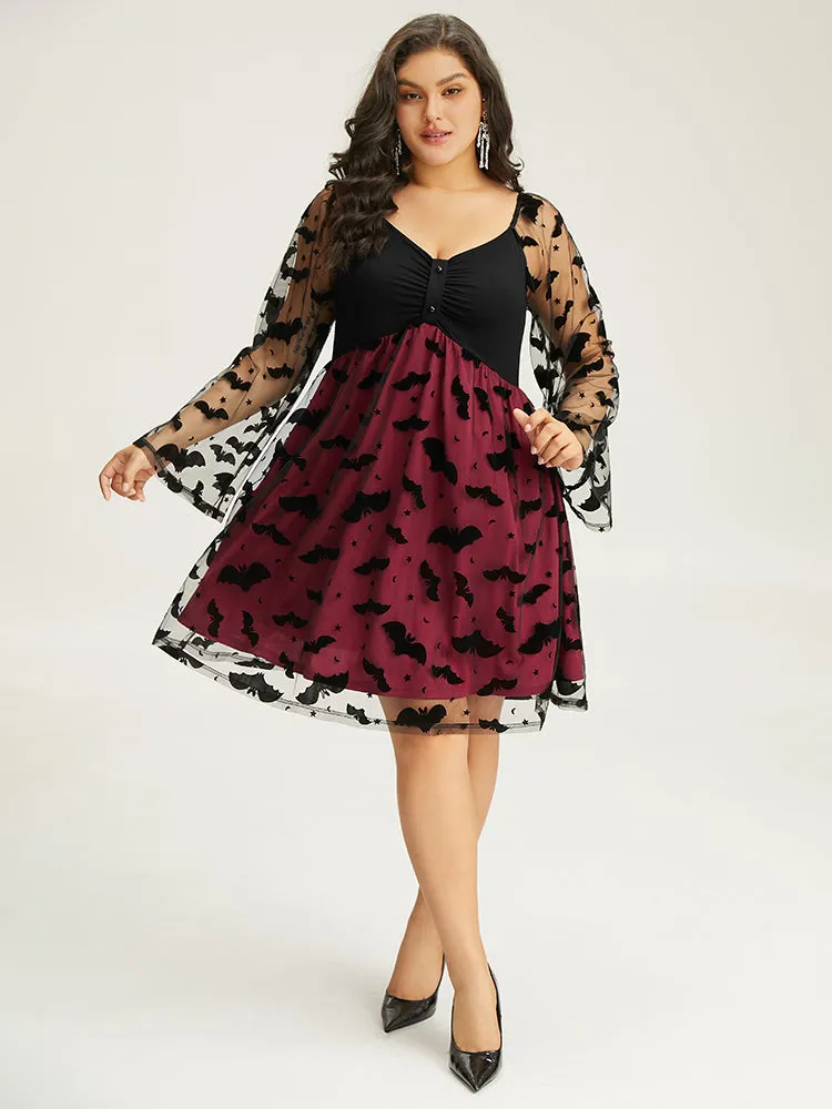 Halloween Bat Mesh Patchwork Ruched Square Neck Dress sold by Bloomchic product image thumbnail 3