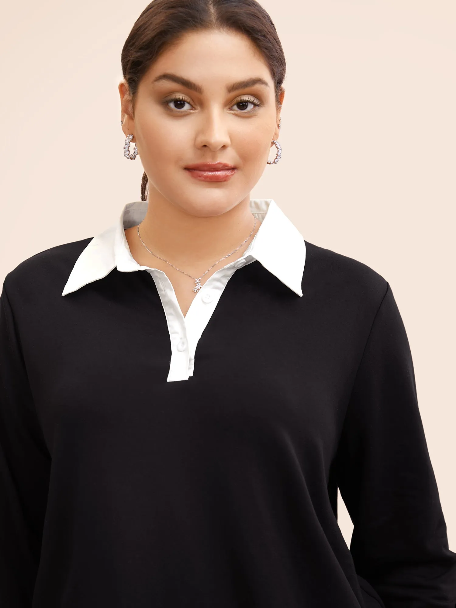 2-In-1 Shirt Collar Contrast Patchwork Sweatshirt sold by Bloomchic product image thumbnail 2