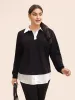2-In-1 Shirt Collar Contrast Patchwork Sweatshirt sold by Bloomchic