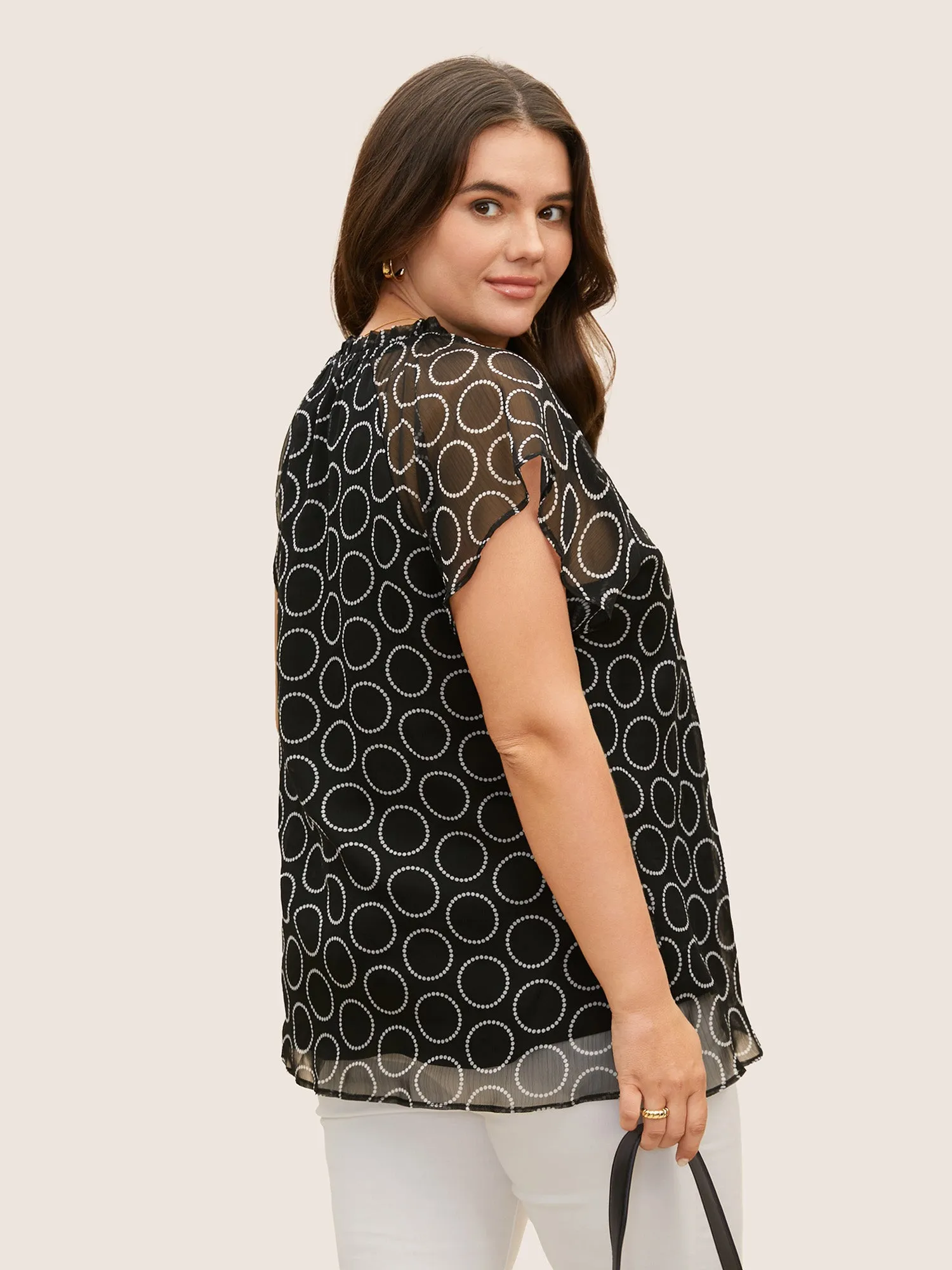 Polka Dot Mock Neck Mesh Patchwork Blouse sold by Bloomchic product image thumbnail 4