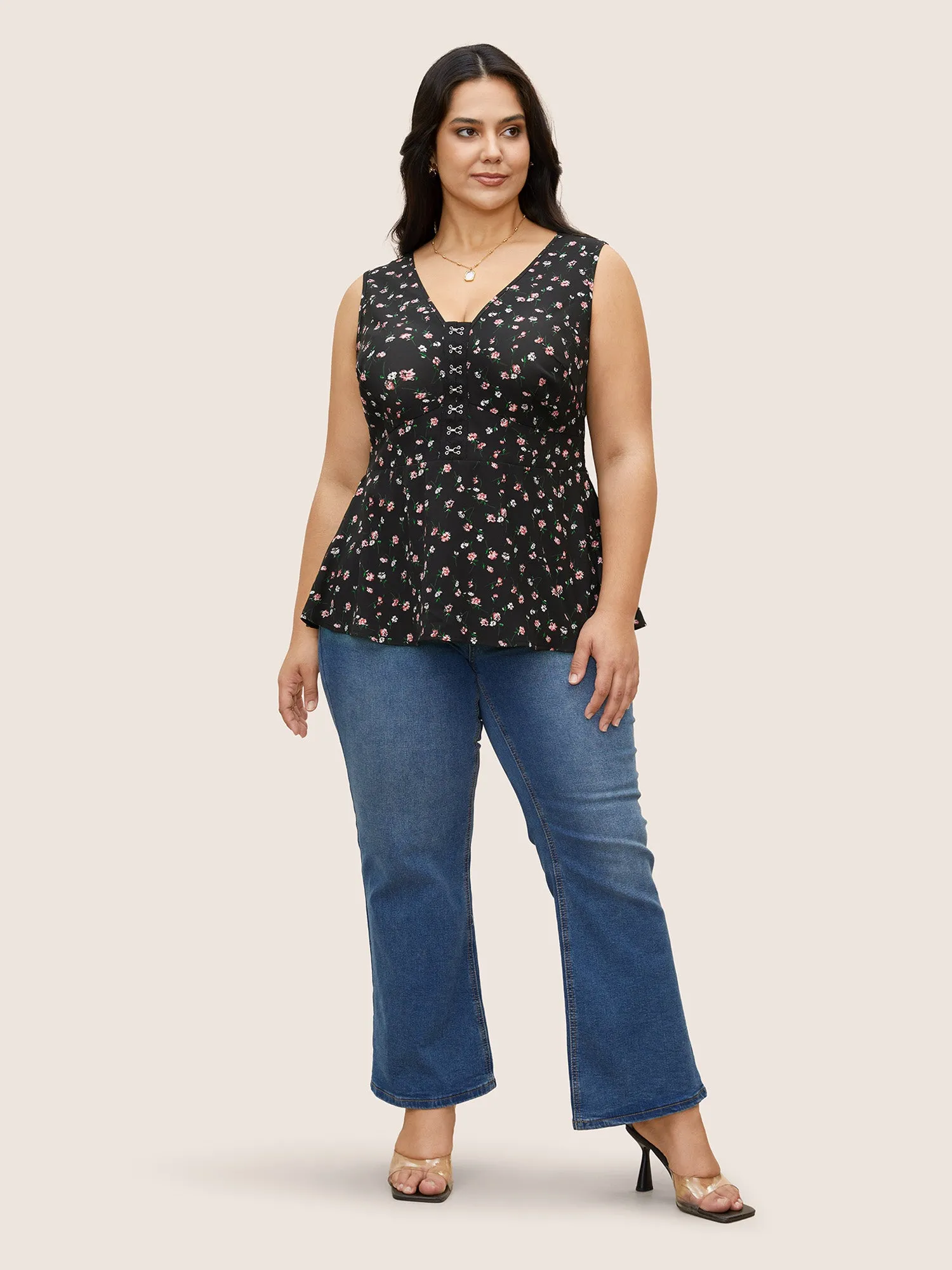 V Neck Ditsy Floral Buckle Detail Tank Top sold by Bloomchic product image thumbnail 2