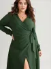 Plisse Surplice Neck Bowknot Side Wrap Hem Dress sold by Bloomchic
