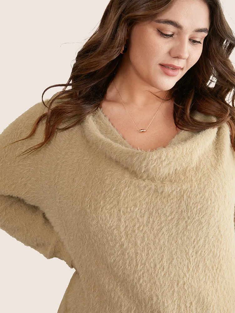 Fuzzy Plain Cowl Neck Sweatshirt sold by Bloomchic