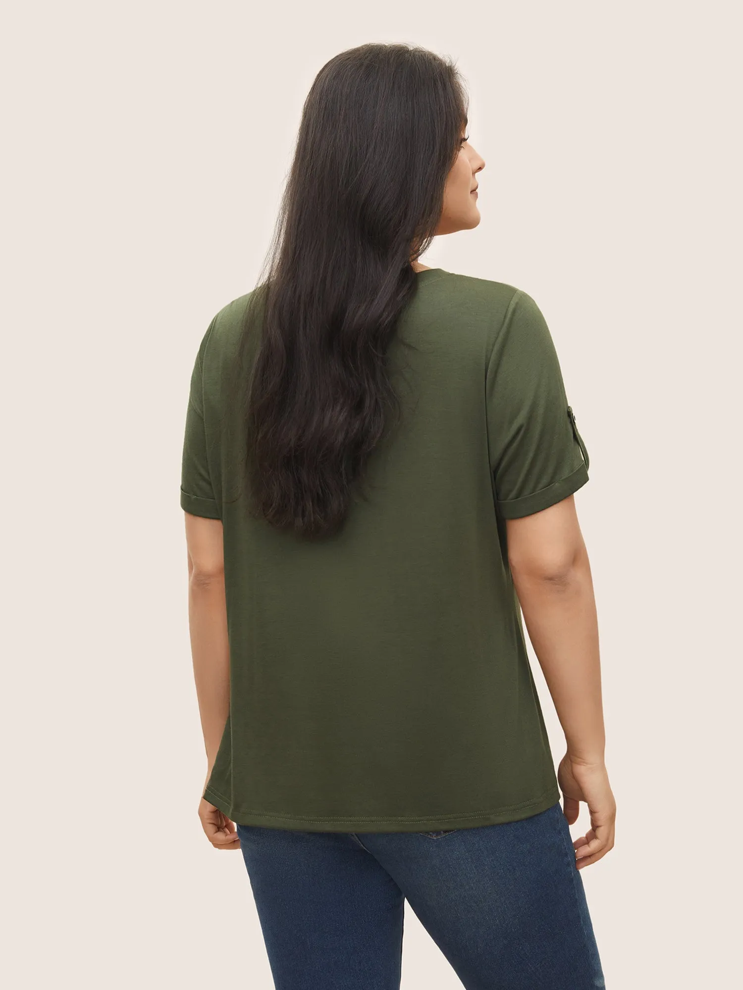 V Neck Solid Tab Sleeve T-shirt sold by Bloomchic product image thumbnail 2