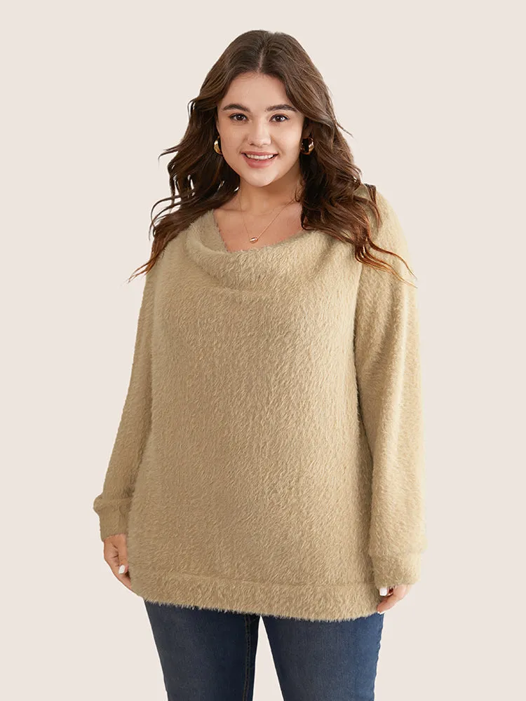 Fuzzy Plain Cowl Neck Sweatshirt sold by Bloomchic product image thumbnail 2