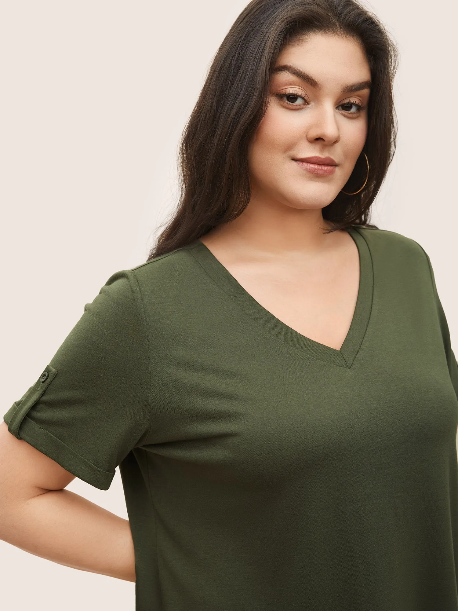 V Neck Solid Tab Sleeve T-shirt sold by Bloomchic product image thumbnail 4