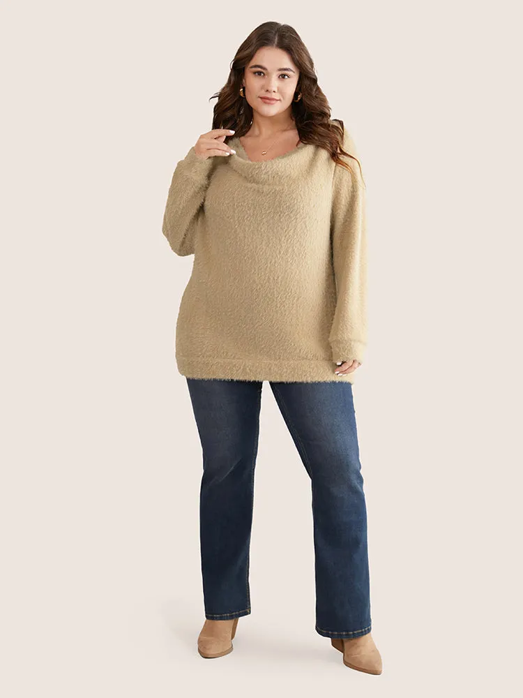 Fuzzy Plain Cowl Neck Sweatshirt sold by Bloomchic product image thumbnail 3