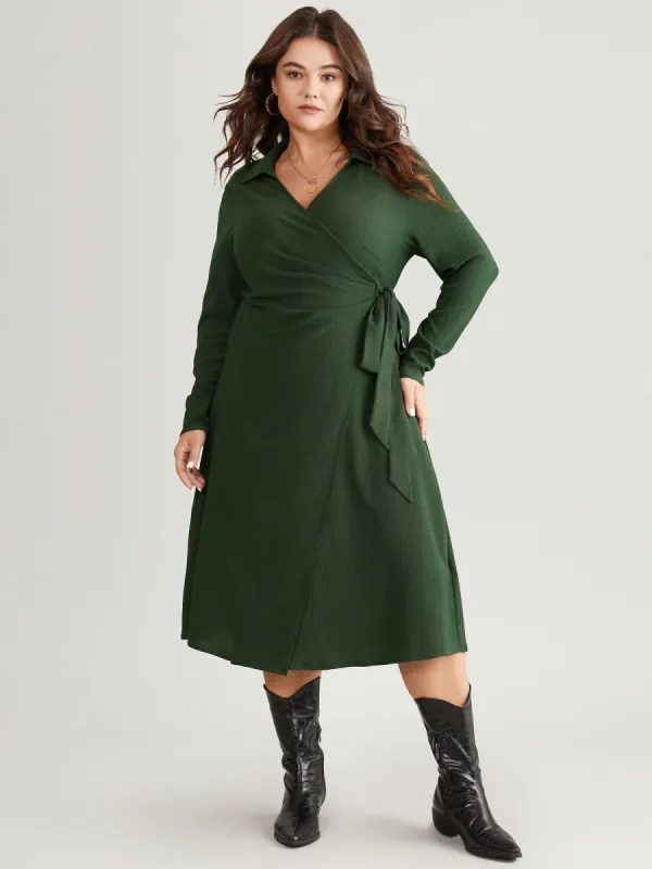 Plisse Surplice Neck Bowknot Side Wrap Hem Dress sold by Bloomchic