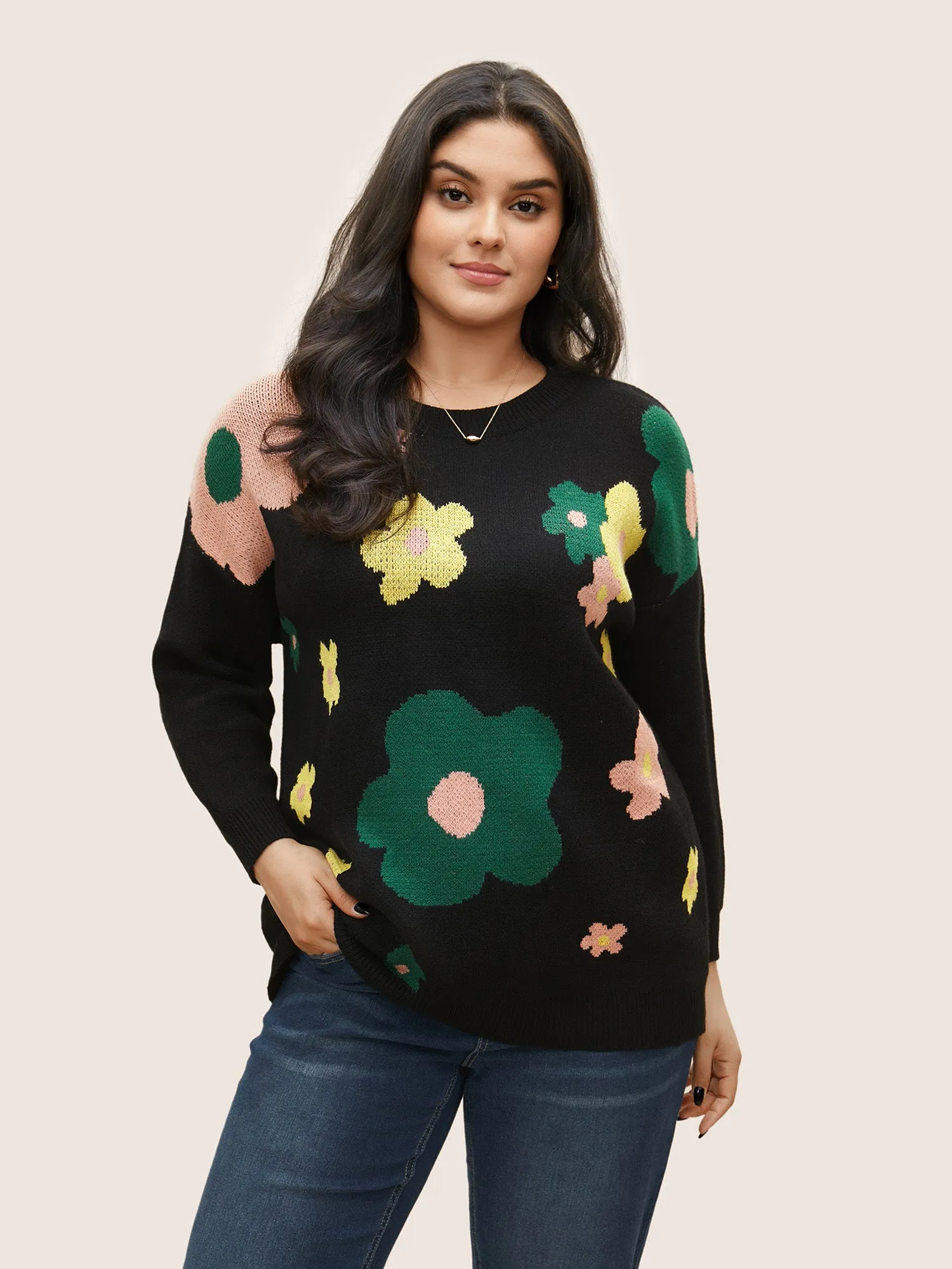 Supersoft Essentials Colour Floral Drop Shoulder Pullover sold by Bloomchic product image thumbnail 4