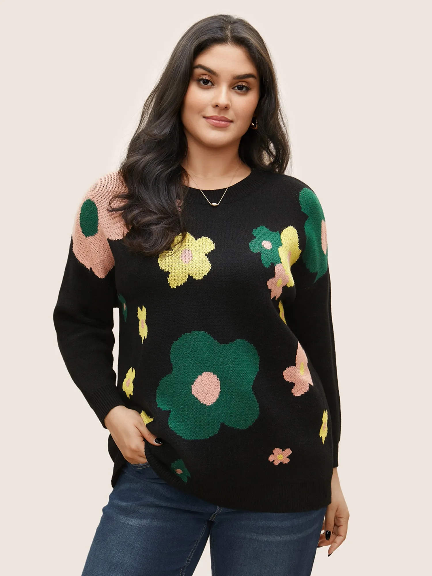 Supersoft Essentials Colour Floral Drop Shoulder Pullover sold by Bloomchic