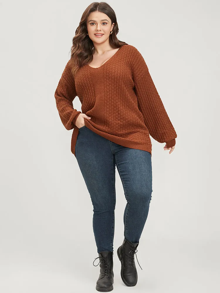 Solid Pointelle Knit Lantern Sleeve Crochet Knit Top sold by Bloomchic product image thumbnail 5