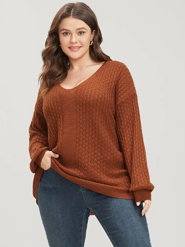 Solid Pointelle Knit Lantern Sleeve Crochet Knit Top sold by Bloomchic product image thumbnail 2