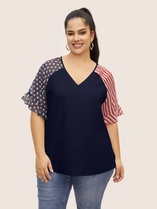 Star & Striped Ruffles Raglan Sleeve Blouse sold by Bloomchic