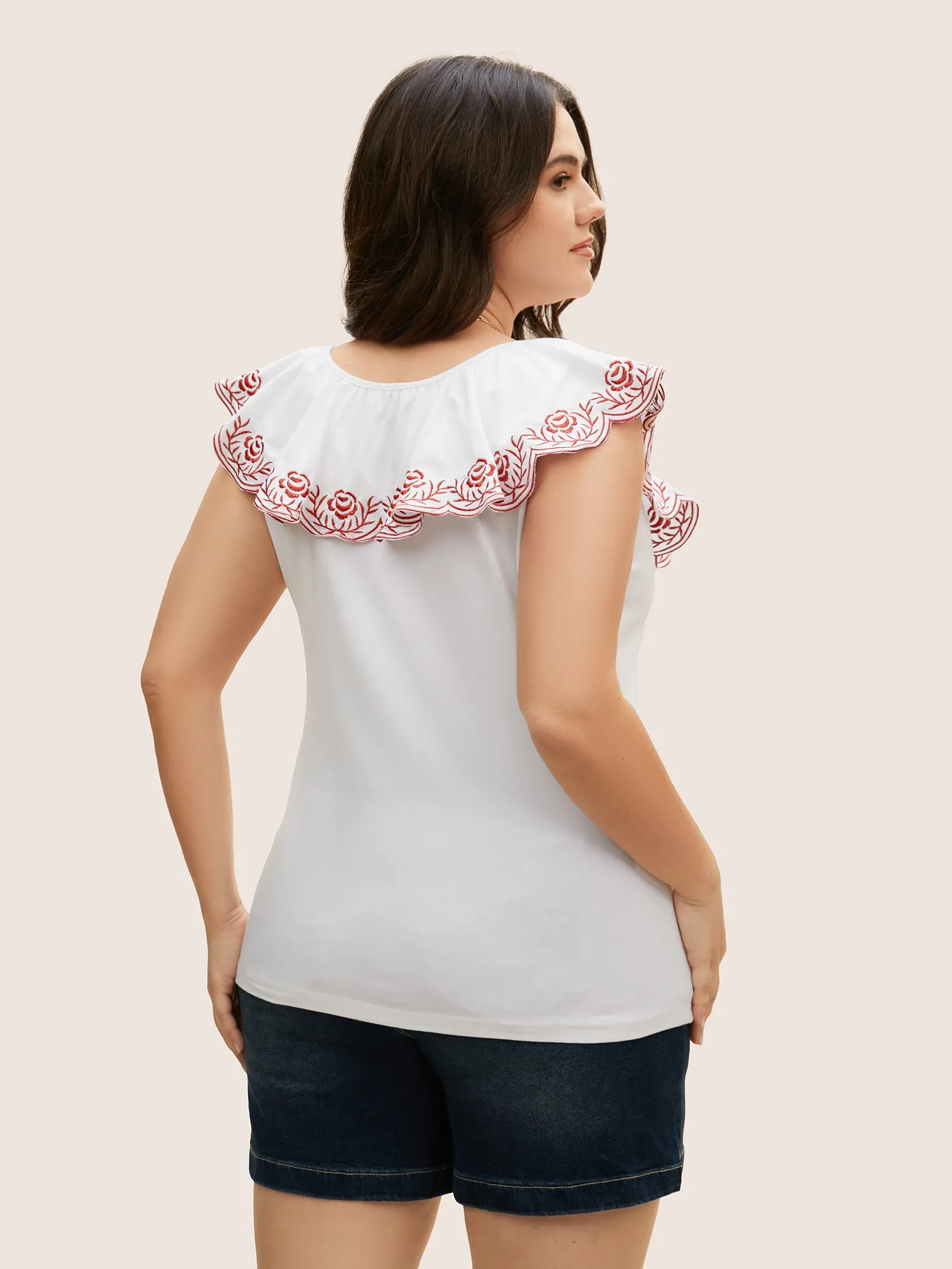 Bandana Floral Embroidered Ruffle Trim Tank Top sold by Bloomchic product image thumbnail 3