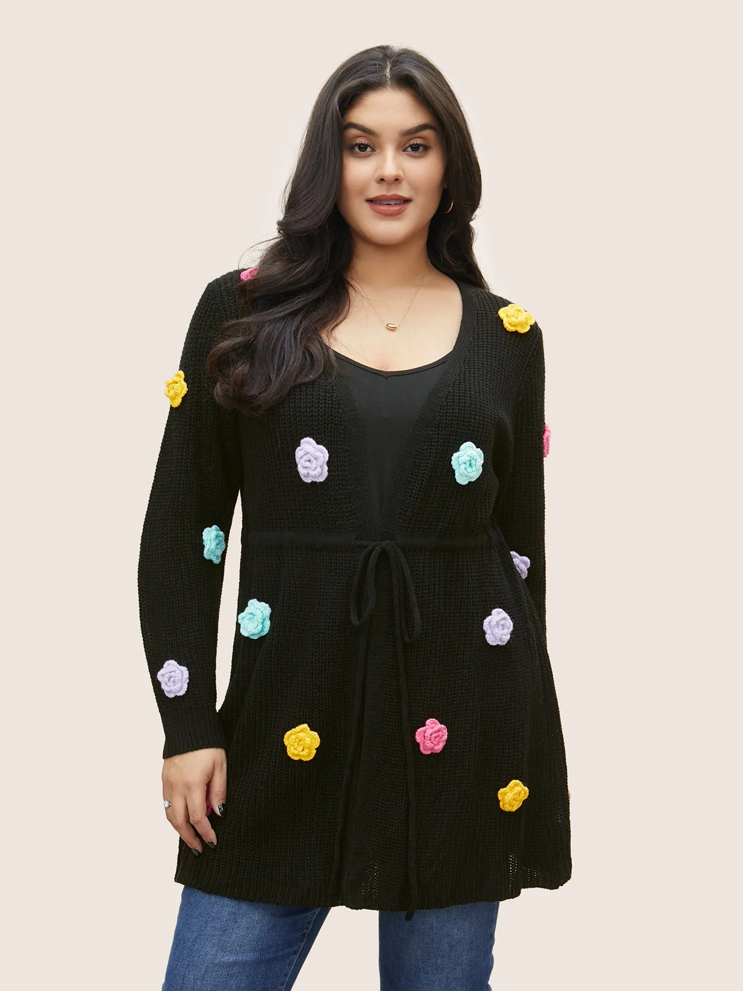 Colored Floral Plisse Drawstring Tunic Cardigan sold by Bloomchic product image thumbnail 3