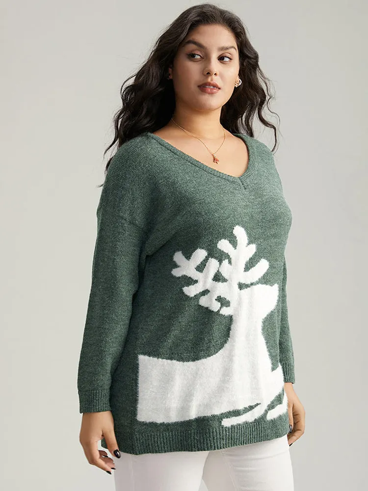 Anti-Pilling Elk Print Drop Shoulder Pullover sold by Bloomchic product image thumbnail 4