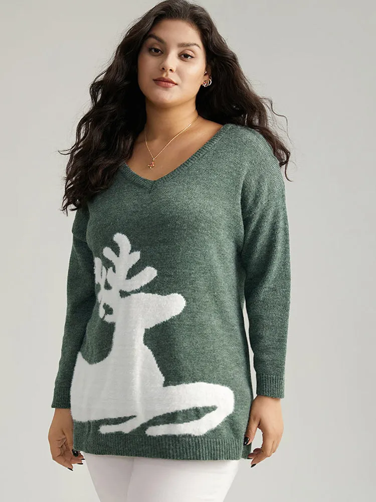 Anti-Pilling Elk Print Drop Shoulder Pullover sold by Bloomchic product image thumbnail 3