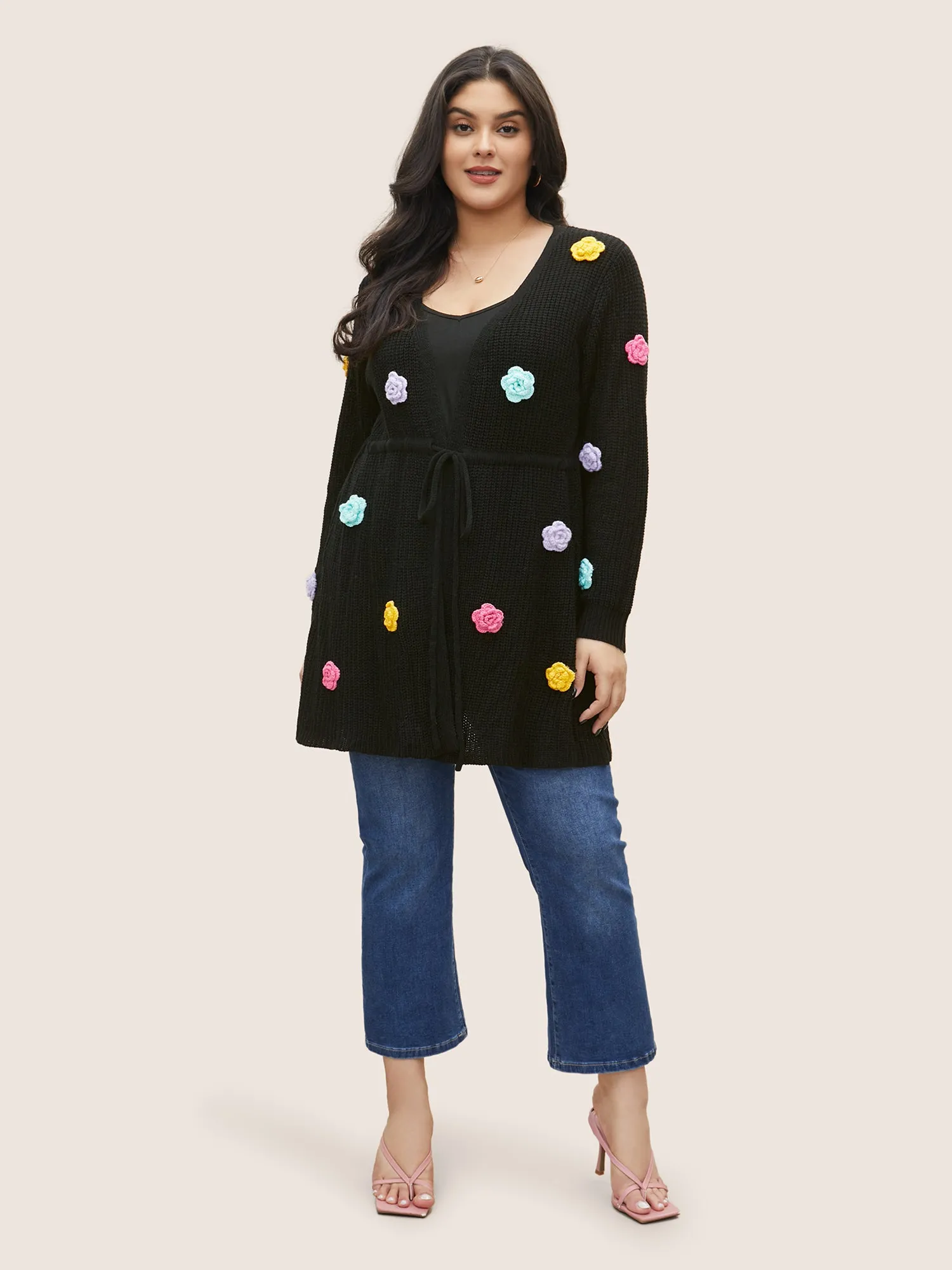 Colored Floral Plisse Drawstring Tunic Cardigan sold by Bloomchic product image thumbnail 4