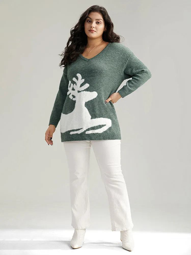 Anti-Pilling Elk Print Drop Shoulder Pullover sold by Bloomchic product image thumbnail 5