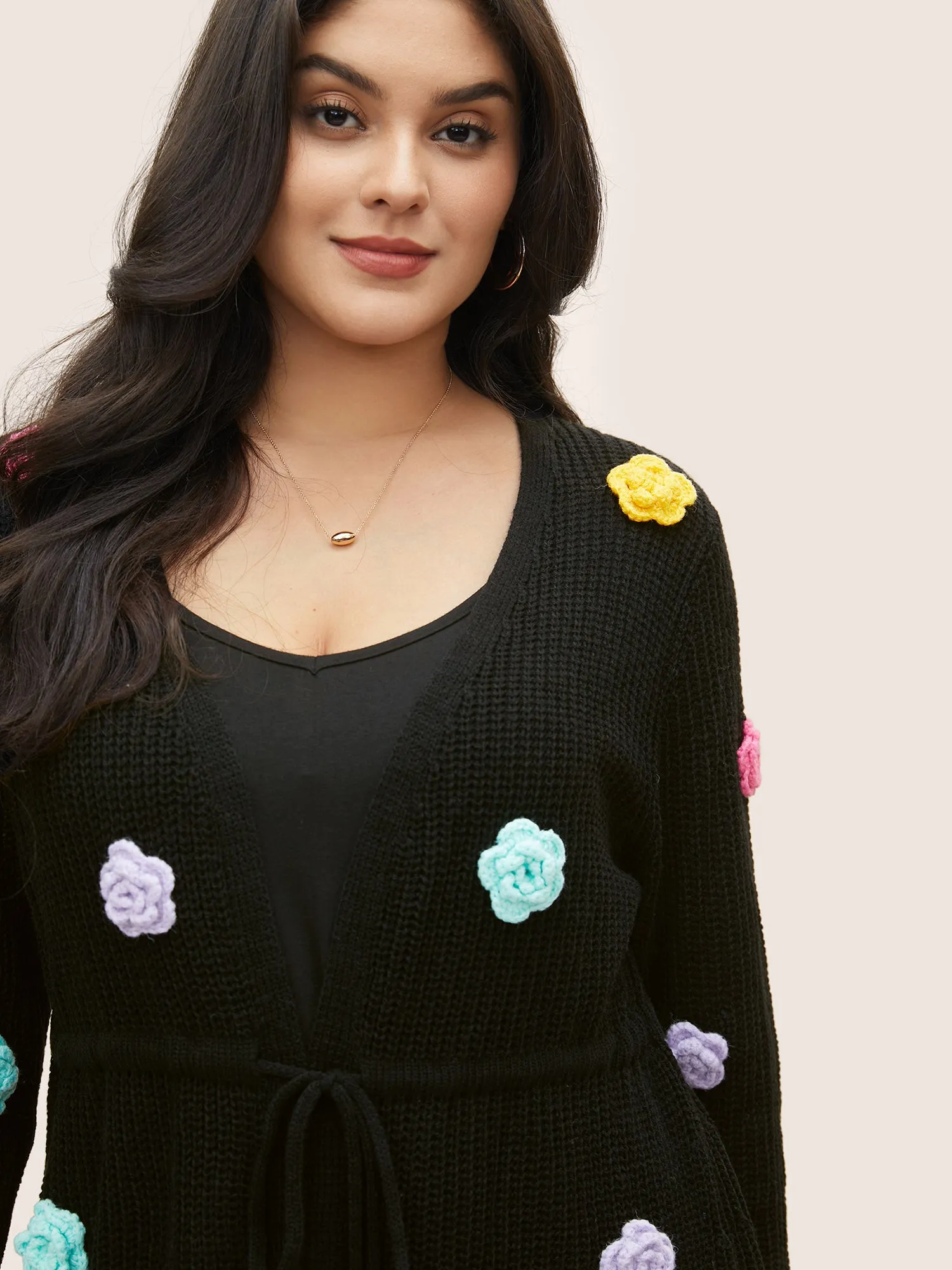 Colored Floral Plisse Drawstring Tunic Cardigan sold by Bloomchic product image thumbnail 5