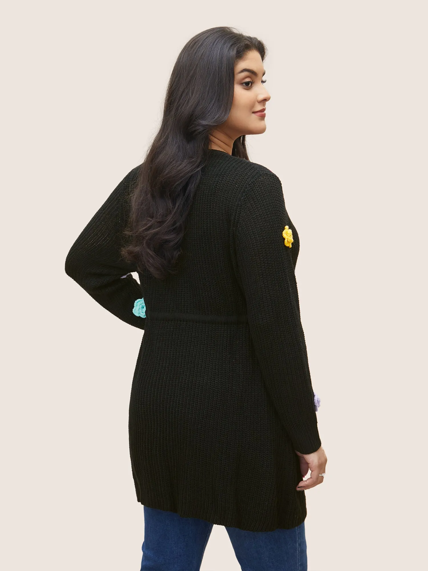 Colored Floral Plisse Drawstring Tunic Cardigan sold by Bloomchic product image thumbnail 2