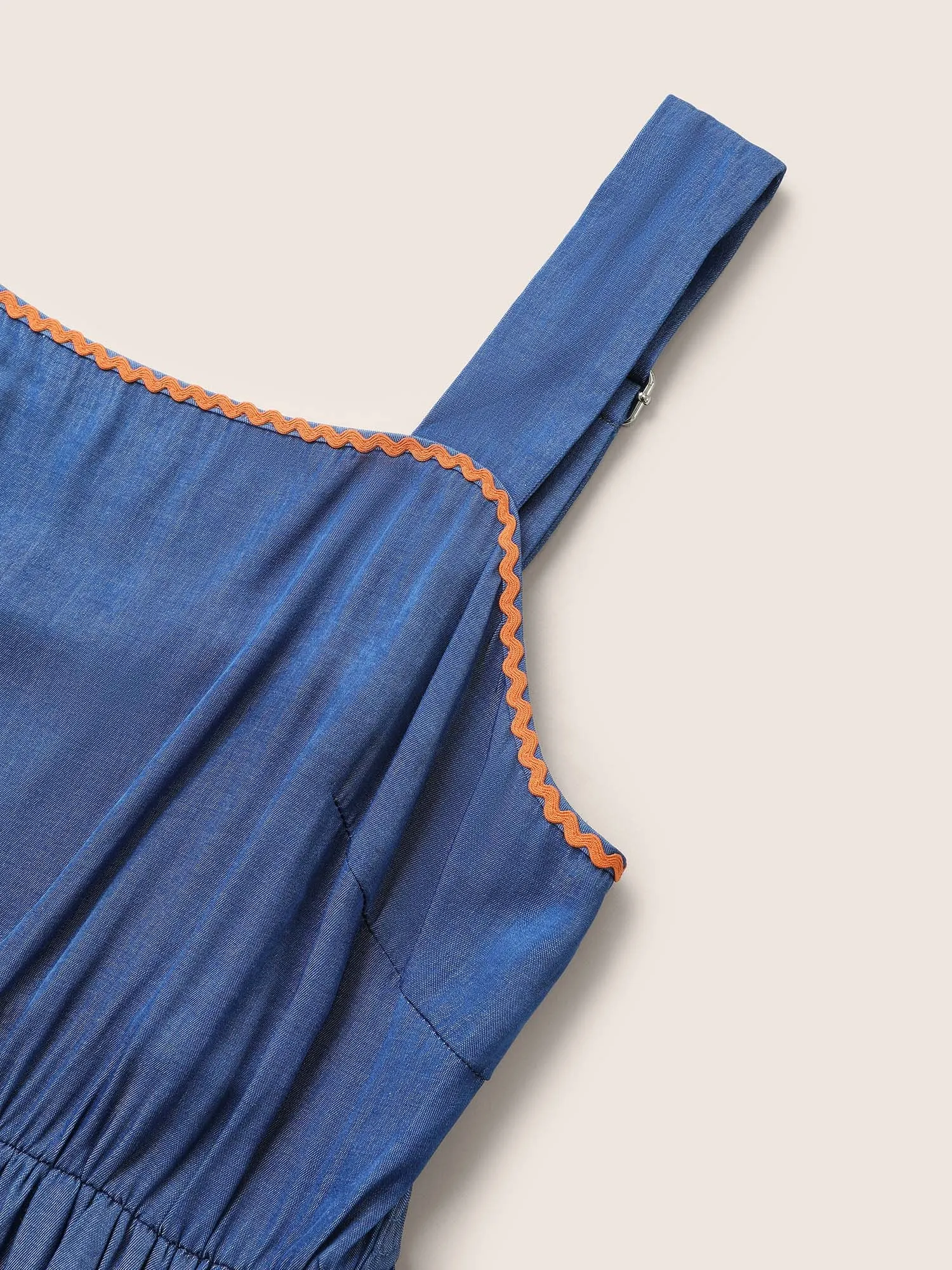 Denim-Effect Print Contrast Elastic Waist Cami Dress sold by Bloomchic product image thumbnail 5