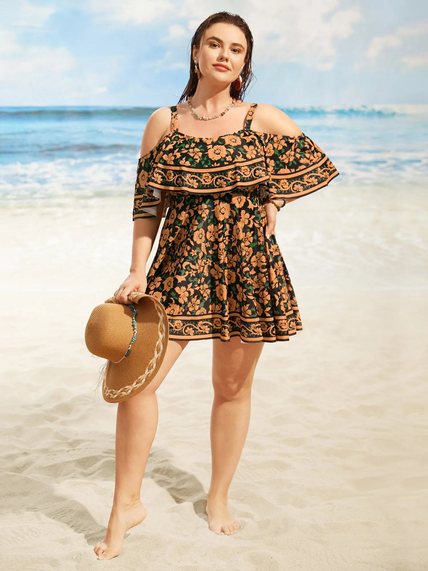 Floral One Shoulder Neck Ruffles Swim Dress sold by Bloomchic product image thumbnail 3