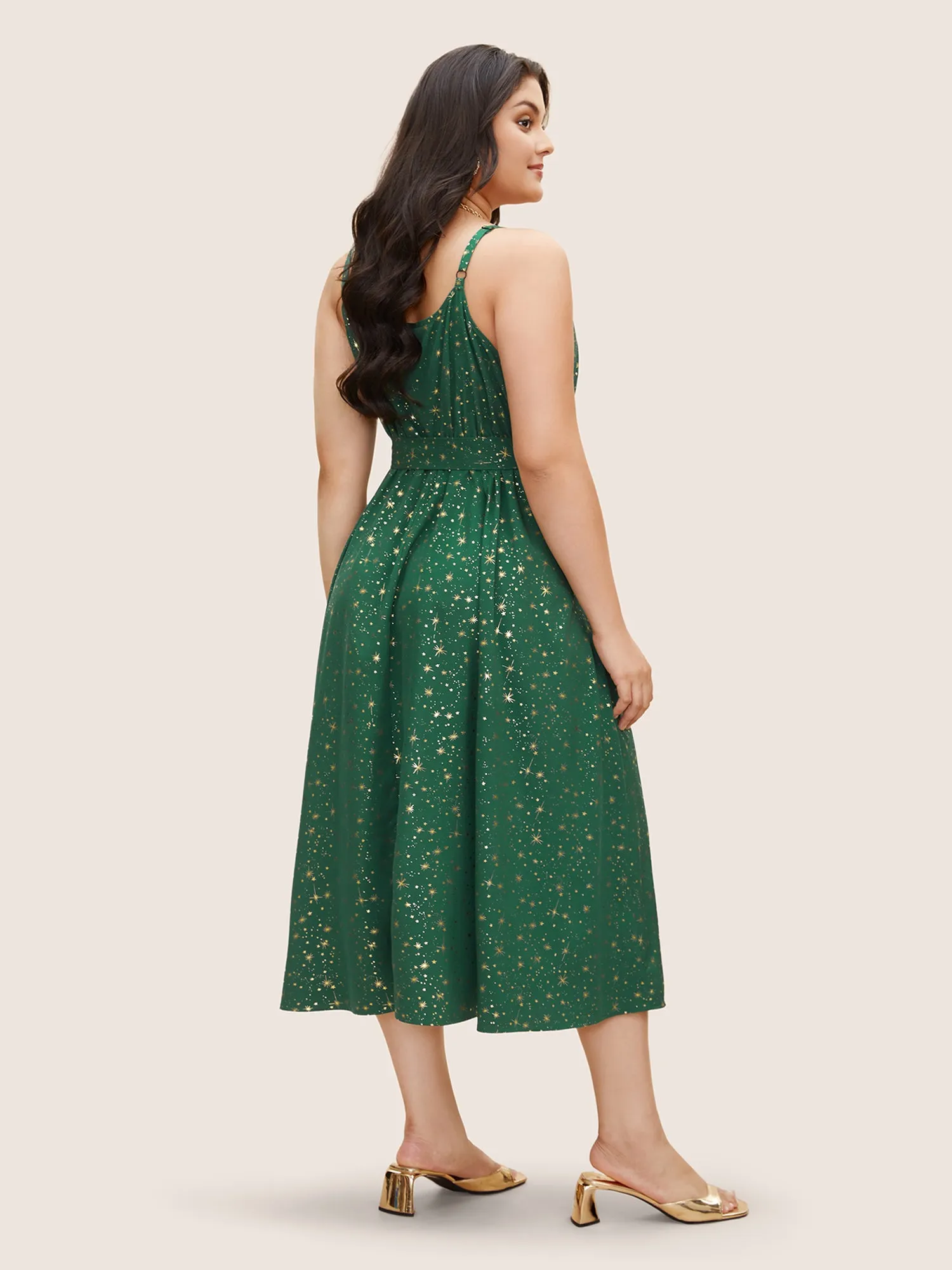 Overlap Collar Glitter Star Belted Cami Dress sold by Bloomchic product image thumbnail 4