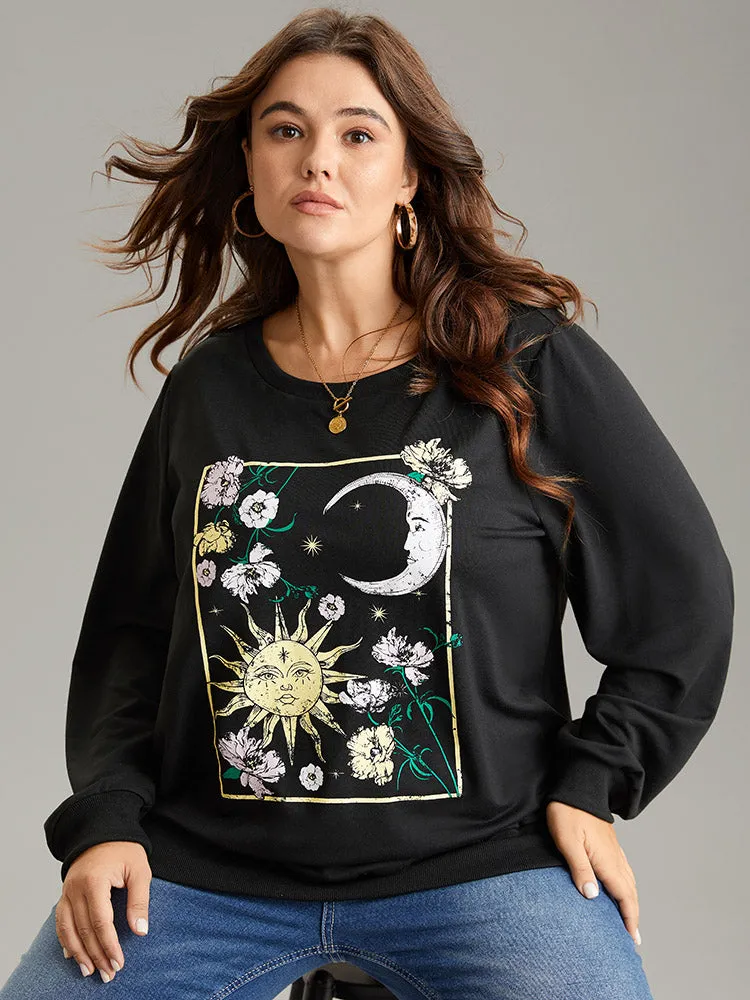 Horoscope Print Rib Knit Round Neck Sweatshirt sold by Bloomchic