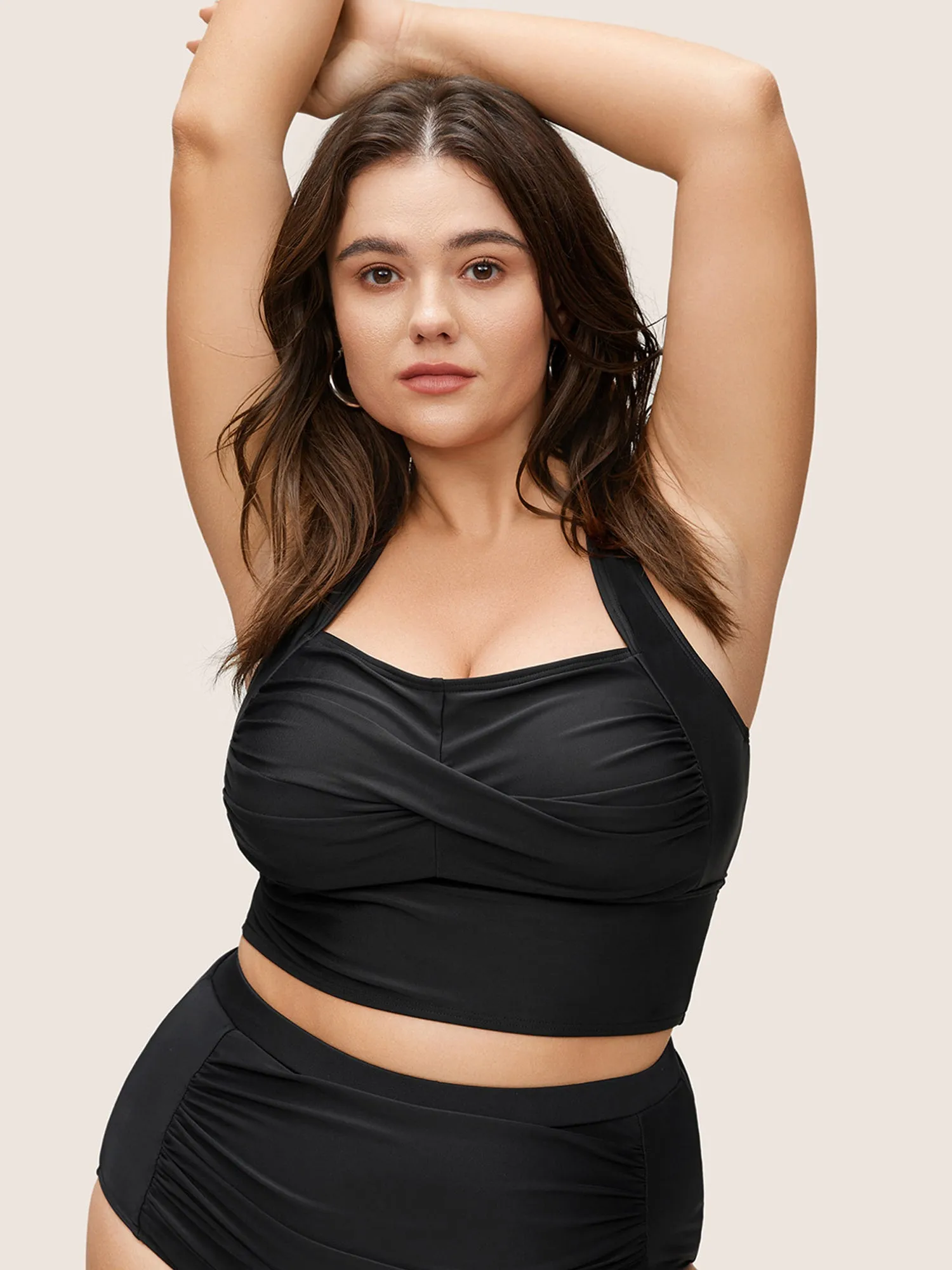 Solid Crossover Square Neck Adjustable Straps Swim Top sold by Bloomchic product image thumbnail 2