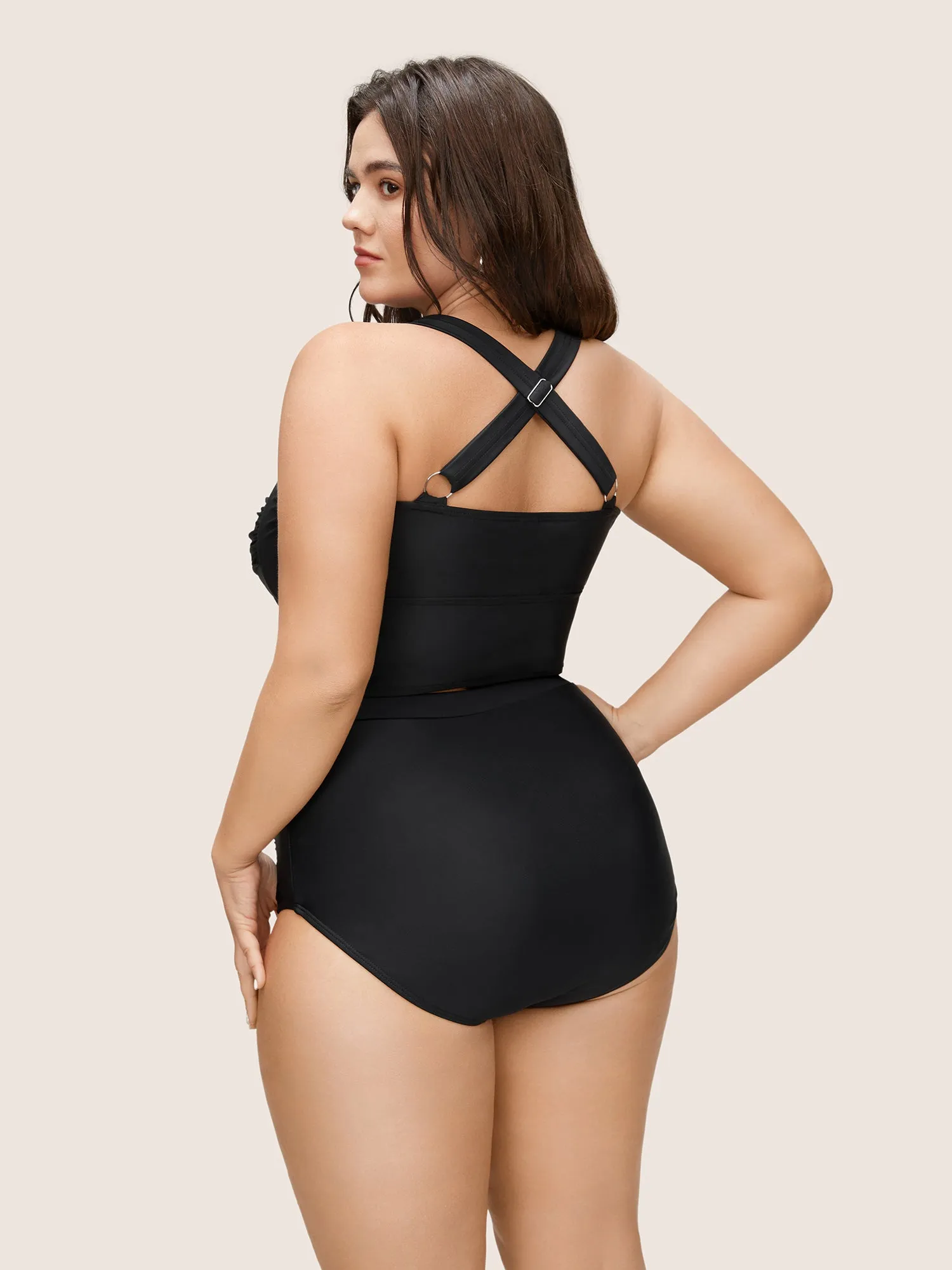 Solid Crossover Square Neck Adjustable Straps Swim Top sold by Bloomchic product image thumbnail 3