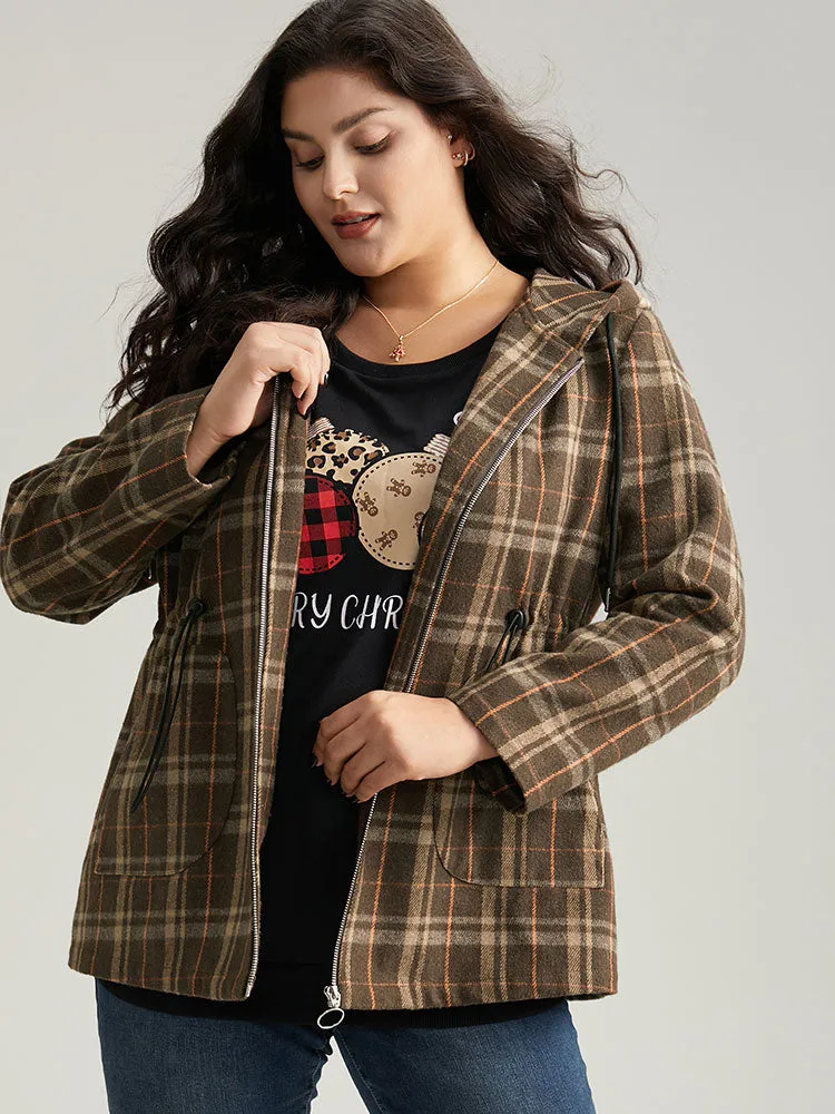 Plaid Drawstring Slant Pocket Coat sold by Bloomchic