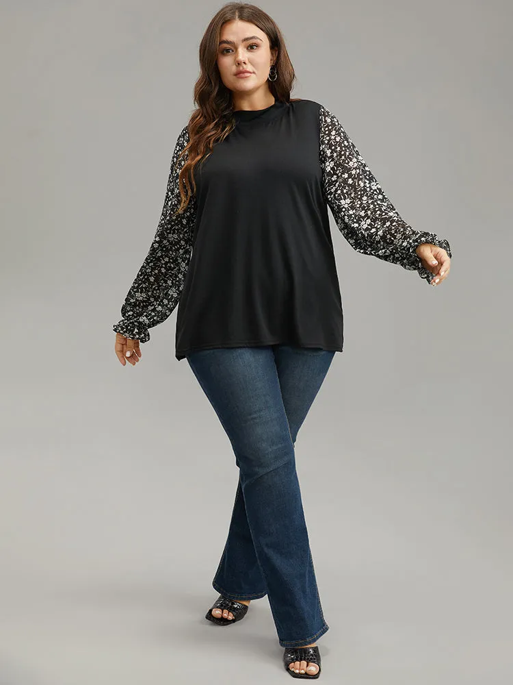 Chiffon Ditsy Floral Patchwork Lantern Sleeve T-shirt sold by Bloomchic product image thumbnail 4